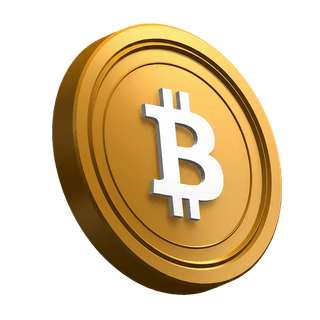 Moneda de Bitcoin (BTC) en posición inclinada dentro del diseño de la sección de presentación